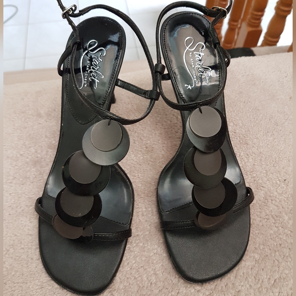 Starlet by Star Jones Black Flashy T-strap Heels